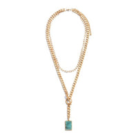 Curb Chain Layered Semi Precious Toggle Bar Necklace