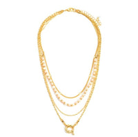 Gold Layered Necklace featuring Pearl and Beaded Accents