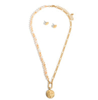 Beaded and Chain Link Necklace Featuring Gold Pendan