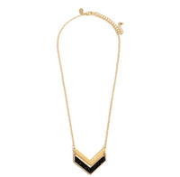 Gold Metal Necklace Featuring a Chevron Pendant with Druzy Accents