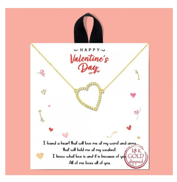 18k Gold Dipped Heart Charm Necklace Featuring Cubic Zirconia Accents