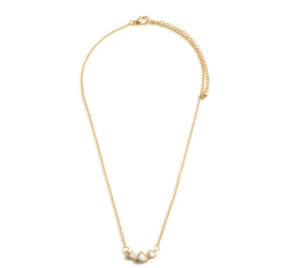 Gold Tone Chain Link Necklace Featuring Triangular Semi-Precious Stones