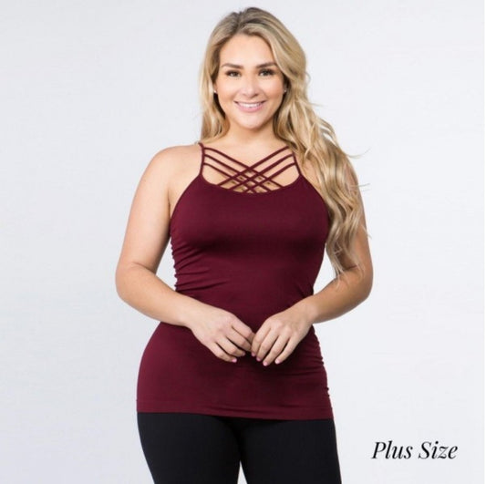 Women's Solid Plus Size Triple Criss Cross Seamless Camisole