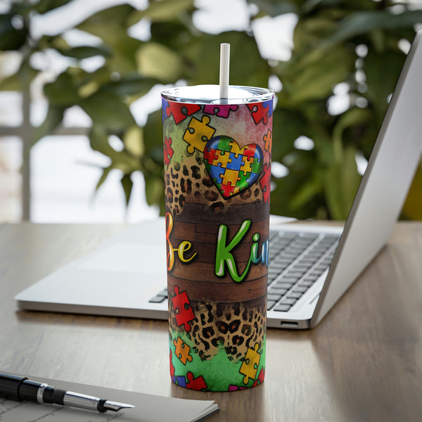 Be Kind-Autism Skinny Steel Tumbler with Straw, 20oz