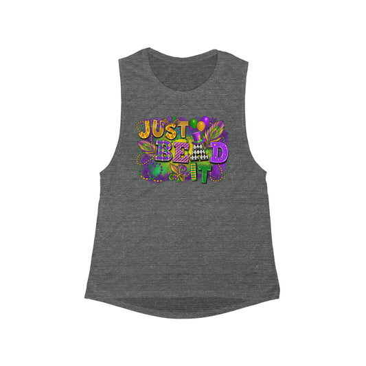 Women's Just Bead It Mardi Gras Flowy Scoop Muscle Tank