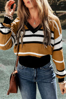 Striped V-Neck Dropped Shoulder Sweater