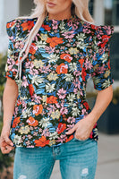 Floral Ruffle Shoulder Frill Neck Blouse