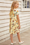 Girls Floral Round Neck Short Sleeve Dress with Pockets