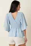 Mittoshop R.S.V.P. Full Size Run Flare Sleeve Peplum Blouse in Blue