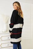 Double Take Striped Rib-Knit Drop Shoulder Open Front Cardigan