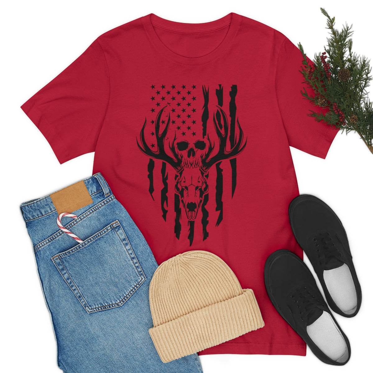 US Deer Skull-Unisex Bella Canvas Jersey Short Sleeve Tee