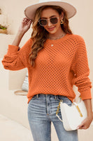 Round Neck Openwork Dropped Shoulder Knit Top