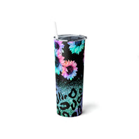 Multi Color Sunflowers & Leopard Print Skinny Steel Tumbler with Straw, 20oz