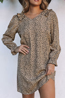 Leopard V-Neck Long Sleeve Dress