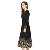 Gold Leopard Dipped Women's Long Sleeve Dance Dress