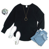 Solid Hacci Long Sleeve Sweater Top