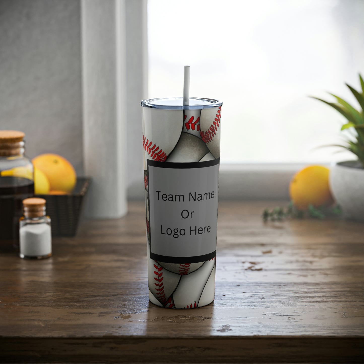 Baseball Team Name or Logo Skinny Steel Tumbler with Straw, 20oz