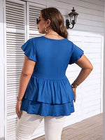 Plus Size V-Neck Flutter Sleeve Blouse