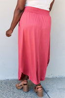 Doublju Comfort Princess Full Size High Waist Scoop Hem Maxi Skirt in Hot Pink