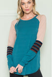 Solid Rainbow Sleeve Contrast Top