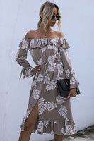 Ruffled Printed Off-Shoulder Midi Dress