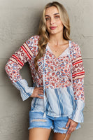 Floral Striped Flounce Sleeve Blouse