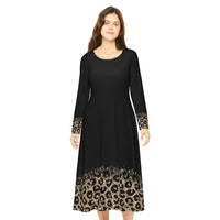 Gold Leopard Dipped Women's Long Sleeve Dance Dress