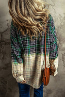 Contrast Plaid Button Up Long Sleeve Shacket