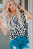 Leopard Print Lace Sleeve Round Neck Tee