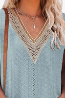 Eyelet Contrast V-Neck Tee