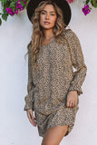 Leopard V-Neck Long Sleeve Dress