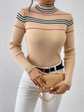 Striped High Neck Ribbed Sweater