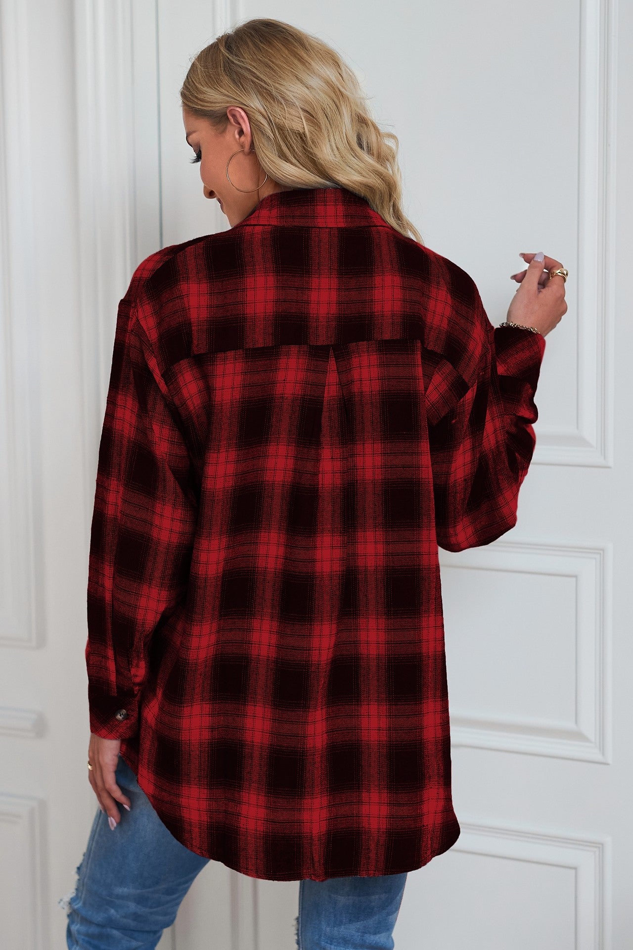 Plaid Curved Hem Longline Shirt