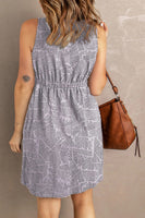 Double Take Printed Scoop Neck Sleeveless Buttoned Magic Dress with Pockets
