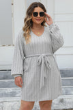 Plus Size Ribbed Tie Front Long Sleeve Sweater Dress