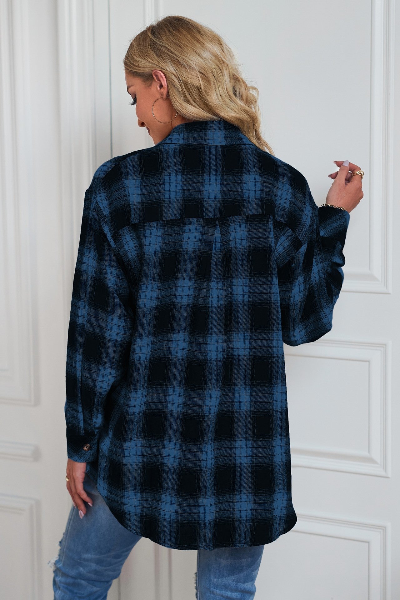 Plaid Curved Hem Longline Shirt