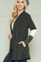 Acting Pro Plus Solid Plaid Contrast Long Sleeve Cardigan