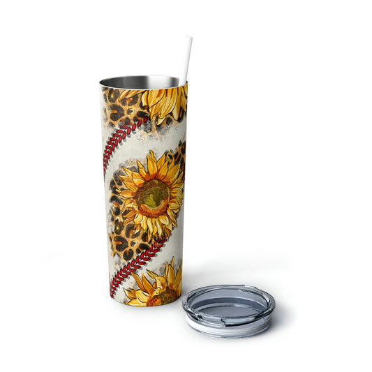 Baseball Sunflower Skinny Steel Tumbler with Straw, 20oz