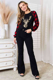 Heimish Full Size Sequin Reindeer Graphic Plaid Top