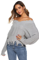 Off-Shoulder Ribbed Long Sleeve Raw Hem Sweater