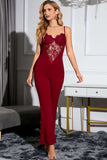Spliced Lace Sweetheart Neck Flare Leg Jumpsuit
