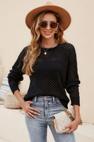 Round Neck Openwork Dropped Shoulder Knit Top