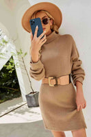 Double Take Rib-Knit Turtleneck Drop Shoulder Sweater Dress