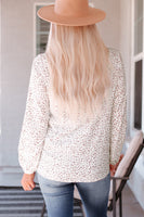 Leopard Round Neck Balloon Sleeve Blouse