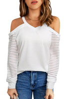 Cold-Shoulder Sheer Striped Sleeve Top