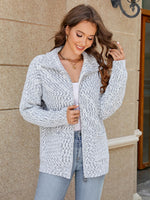 Zip-Up Collared Cardigan with Pockets