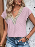 Eyelet V-Neck Cap Sleeve Blouse