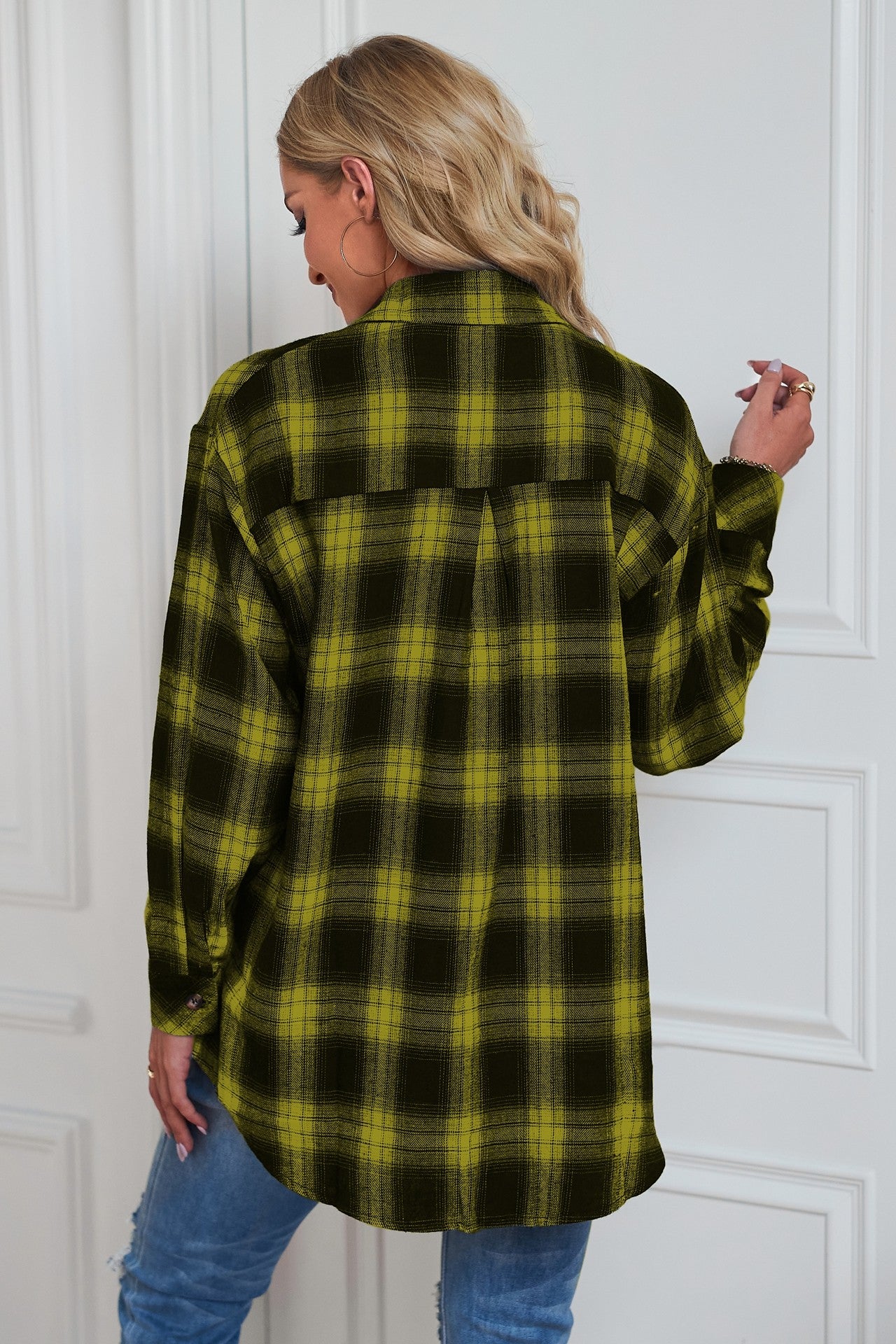 Plaid Curved Hem Longline Shirt