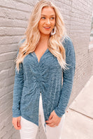Heathered Ruched V-Neck Top