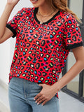 Leopard Round Neck Short Sleeve Tee Shirt